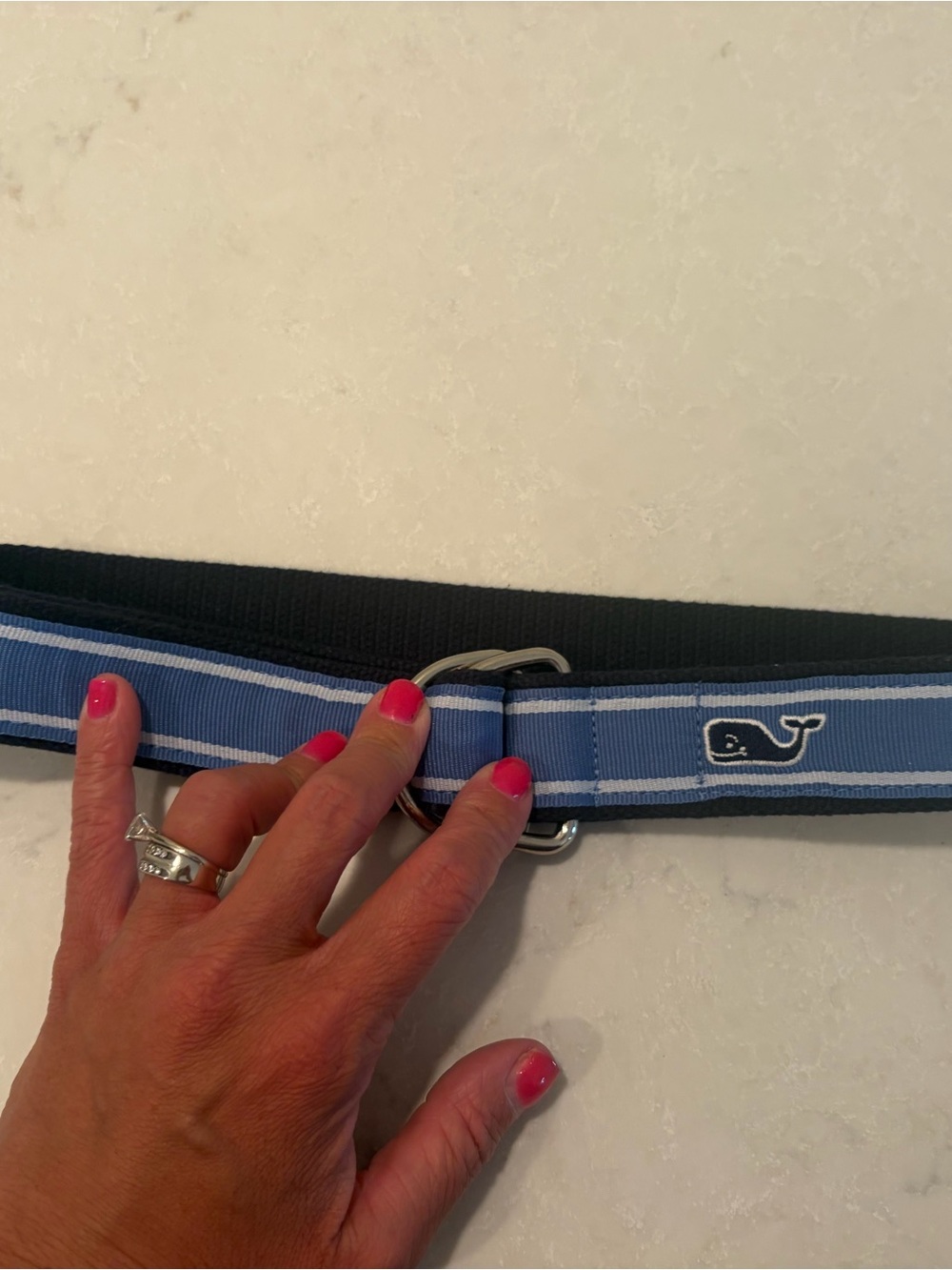 Vineyard Vines Blue and Light Blue Striped Kids Webbing Belt